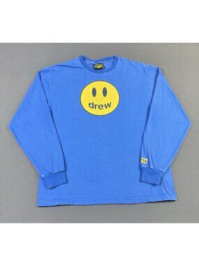 Rare Y2K Drew House Smiley Justin Bieber Blue Long Sleeve Shirt Streetwear Hype